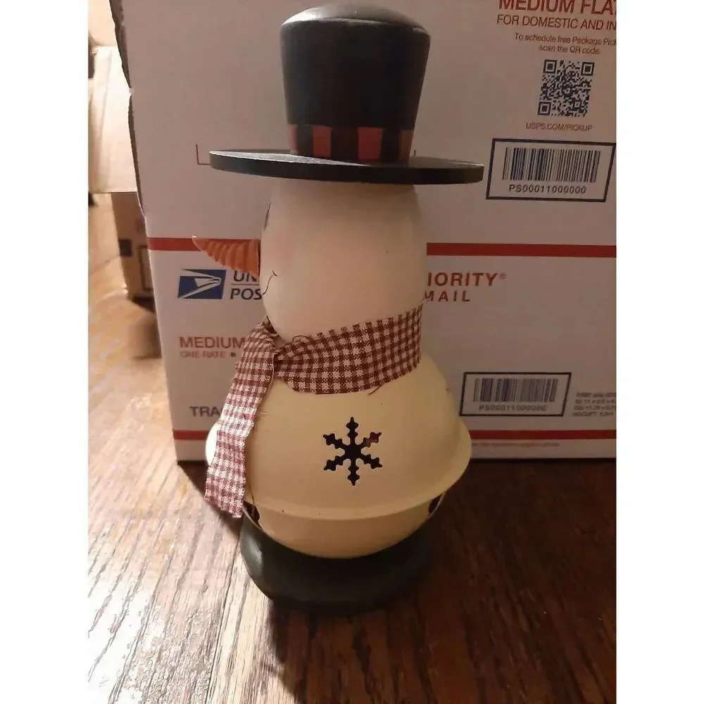 Snowman Bell Farmhouse Christmas Holiday Table Light Decor Ivory Black Burgandy